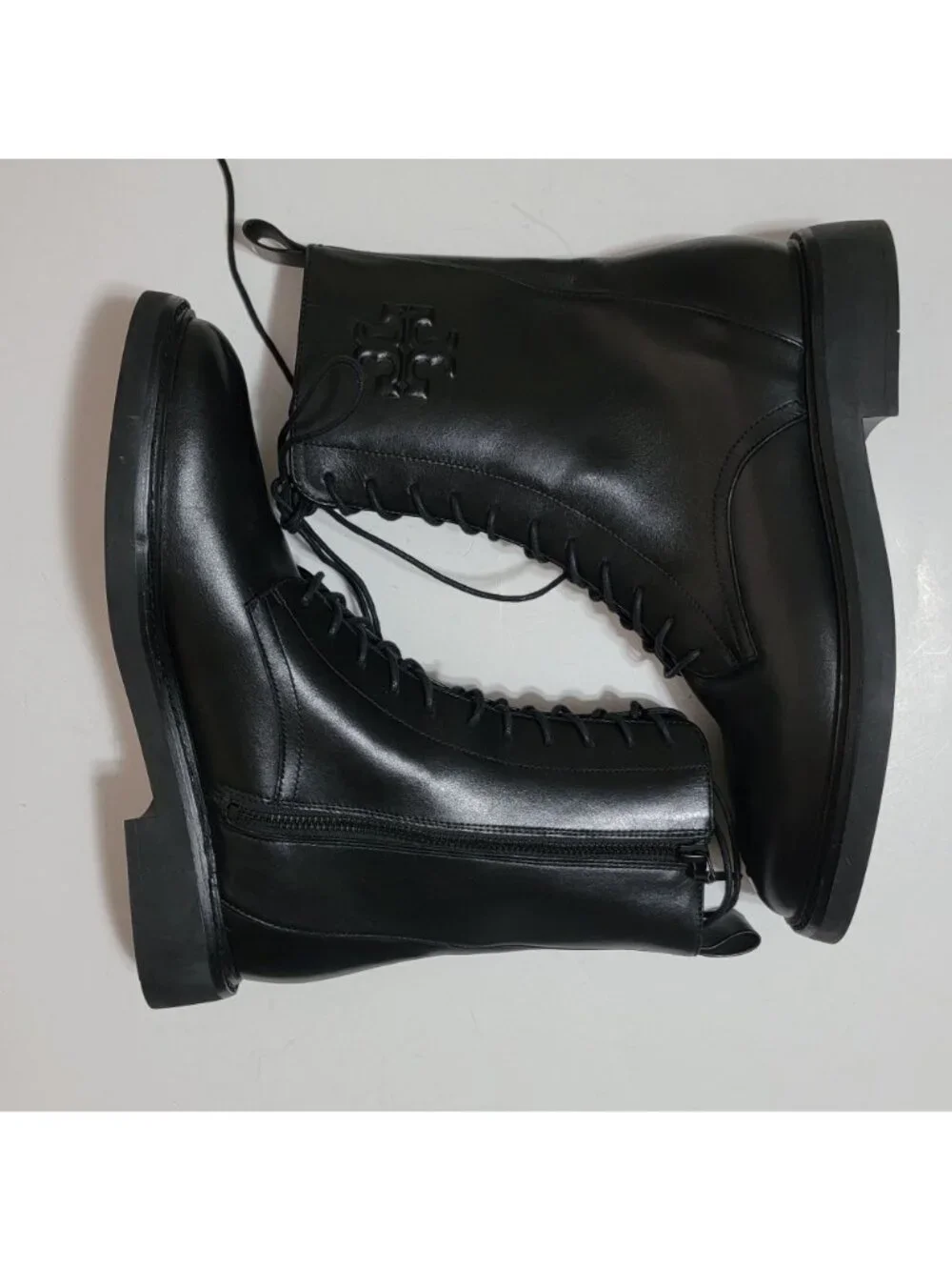 NEW Tory Burch Combat Boots Leather Luxury Designer Double T Logo Y2K Womens 10